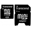 Transcend <TS4GSDMHC4> Mini SecureDigital High Capacity (miniSDHC) Memory Card 4Gb Class4 + miniSD-->SD Adapter