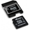 Kingston <SDM2/4GB> miniSecureDigital High Capacity (miniSDHC) Memory Card 4Gb Class2 + miniSD-->SD Adapter