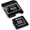 Kingston <SDM4/4GB> miniSecureDigital High Capacity (miniSDHC) Memory Card 4Gb Class4 + miniSD-->SD Adapter