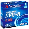 Диск DVD+R DL Verbatim 8.5Gb 8x Jewel case (5шт) Double Layer (43541)