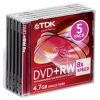 Диск TDK DVD+RW 4.7Gb 3.3-8x FJC (5шт) (t19352) DVD+RW47MEC5-D