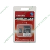 Карта памяти 4ГБ Transcend "TS4GUSDHC6" Micro SecureDigital Card HC Class6 + адаптер 