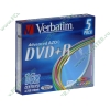 Диск DVD+R 4.7ГБ 16x Verbatim 43556 Slim цветные (5шт./уп.) 