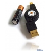 Кабель-рулетка USB 2.0 AM/BM 0.75 м Konoos, зол.разъемы, черный