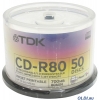 Диски CD-R 80min 700Mb ТDK 52х  50 шт  Cake Box  Printable (t19514)