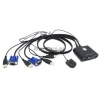 ATEN <CS22U(-A)> 2-port USB Cable KVM Switch (клавиатура USB+мышьUSB+VGA15pin, проводной  ПДУ, кабели несъемные)