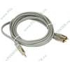 Кабель-переходник аудио 3.5мм стерео->2xRCA Flextron "CAU-J2R-3.0-01-P1", позолоченные контакты (3.0м) (oem)