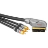 Кабель Scart(m) in/out - 3xRCA "тюльпан" (m), 1.5 м, позолоченные контакты, цельнометаллические штекеры, *****, черный, Hama     [ObH] (H-48705)