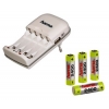Зарядное устройство Combo сетевое, USB 5В/500мА, для 2-4 аккумуляторов AA/AAA + 4хAA 2400mAh, 100-240В, белый, Hama     [ObP] (H-87061)