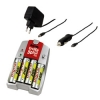 Зарядное устройство Delta Solid Quick Charger для 2/4 аккумуляторов AA/AAA + 4 акк. AA/2400 мАч, 100-240В, кабель прикуривателя 12В, Hama     [PbF] (H-87070)