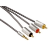 Кабель 3.5 мм Jack 4 pin (m) - 3 х RCA "тюльпан" (m), позолоченные контакты, алюминиевый корпус, текстильная оплетка, серебристый, Hama     [ObM] (H-80858)