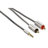 Кабель 3.5 мм Jack - 2хRCA "тюльпан" (m-m), стерео, 2.0 м, позолоченные контакты, для Apple iPod, текстильная оплетка, серебристый, Hama     [ObM] (H-80865)