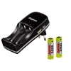 Зарядное устройство Twice сетевое, для 1-2 аккумуляторов AA/AAA + 2хAA 2400mAh, USB 5В/500мА, автоотключение, 100-240В, черный, Hama     [ObF] (H-87064)