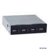Концентратор USB 2.0 HUB Ginzzu GR-107UB, internal 3.5", 4 порта, черный OEM