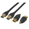 Кабель FireWire 4p/4p (m-m) + 2 адаптера 4p->6p, 2 м, позолоченные контакты, черный, Hama     [ObC] (H-34056)