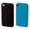 Чехол для iPhone 4 Hama Skin (2 шт) голубой/черный силикон (H-107127)