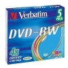 Диск DVD-RW Verbatim 4.7Gb 4x Slim Case Color (1шт) (5) (43563)