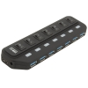 Концентратор USB 3.0 Orient 7 Port BC-316 c внешним БП (5V, 3A), выключатели на каждый порт, черный (29885)