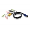 ATEN KVM Cable 2L-5302U Кабель для KVM: USB(Am)+DB15(m)+2*Audio (PC) -на- SPHD15(m)+2*Audio (KVM),1.8м
