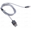Кабель для Apple 8 pin, QUMO (3А, мет. наконечники, текстильная оплетка, MFI, 1м, серый)