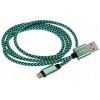 Кабель microUSB, Solomon Nylon Color Braid (2А, Нейлоновая оплетка, метал. Коннектор, 1м, Зеленый)