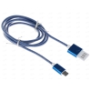 Кабель microUSB Cablexpert (металлические наконечники, армированная оплетка, 1м, синий металлик)