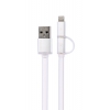 Кабель microUSB/Apple 8 pin Remax 2 IN 1 Data Cable Aurora Cable (плоский, 1м, белый)