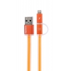 Кабель microUSB/Apple 8 pin Remax 2 IN 1 Data Cable Aurora Cable (плоский, 1м, оранжевый)