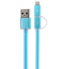 Кабель microUSB/Apple 8 pin Remax 2 IN 1 Data Cable Aurora Cable (плоский, 1м, синий)