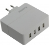 Orico <DCA-4U-WH> Зарядное устройство USB (Вх. AC100-240V, Вых.DC5V,  4xUSB 2.4A)