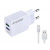 Универсальное зарядное устройство Jet.A UC-S25 от сети 220В (2USB, 2.1А, кабель microUSB), белое (UC-S25 White)