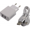 Ginzzu <GA-3313UW> Зарядное устройство USB (Вх.AC110-240V, Вых.DC5V, 15.5W, 2xUSB  , кабель Lightning)