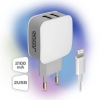 Ginzzu <GA-3010UW> Зарядное устройство USB (Вх.AC110-240V, Вых. DC5V, 10.5W,  2xUSB, кабель Lightning)